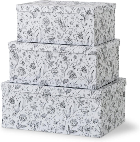 Soul & Lane Decorative Cardboard Storage Boxes, Modern Meadow Set of 3 Floral Nesting Boxes with Lids for Keepsakes