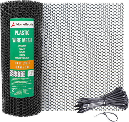 AlpineReach Plastic Wire Mesh 1.3ft x 30ft Fence Roll with Zip Ties