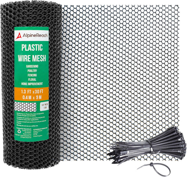 AlpineReach Plastic Wire Mesh 1.3ft x 30ft Fence Roll with Zip Ties