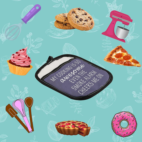 Funny Oven Pads Pot Holder with Pocket, "My Cooking is So Awesome Even The Smoke Alarm Cheers Me On"