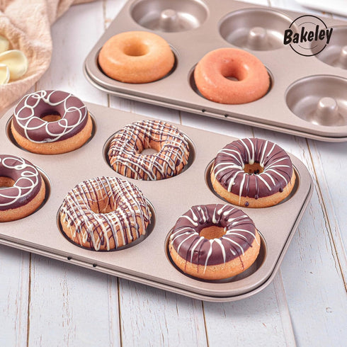 Donut Pan, Nonstick 6 Cavity Ring Doughnut Pan for Baking, Set of 2, Champagne Gold