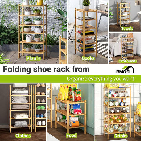 6-Tier Closet BMOSU Bamboo Small Shoe Rack Premium Stackable Shoe Shelf Storage Organizer for Hallway Living Room