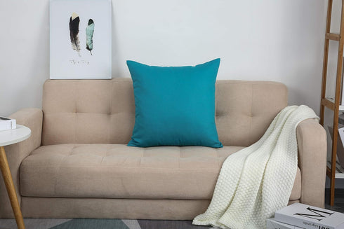 TangDepot Handmade Decorative Solid 100% Cotton Canvas Throw Pillow Covers, 18"x18", Blue