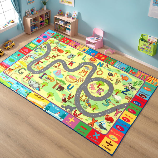 Terrug Kids Rug for Playroom & Classroom, Washable Nursery Carpet, Non-Slip Play