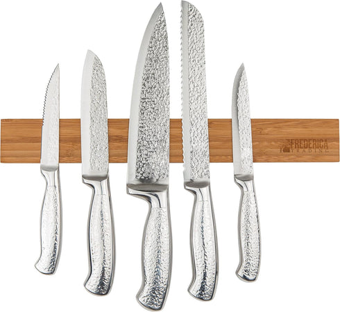 Heavy Duty 15" Bamboo Knife Magnetic Strip - Wall Mounted Holder with 6 Dual-Magnet Zones