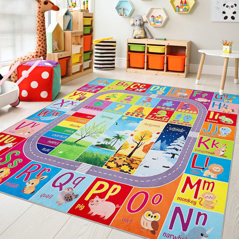 UKISS ABC Kids Rug,Toddler Educational Play Rug for Learning Alphabet, Numbers, Colors, Seasons