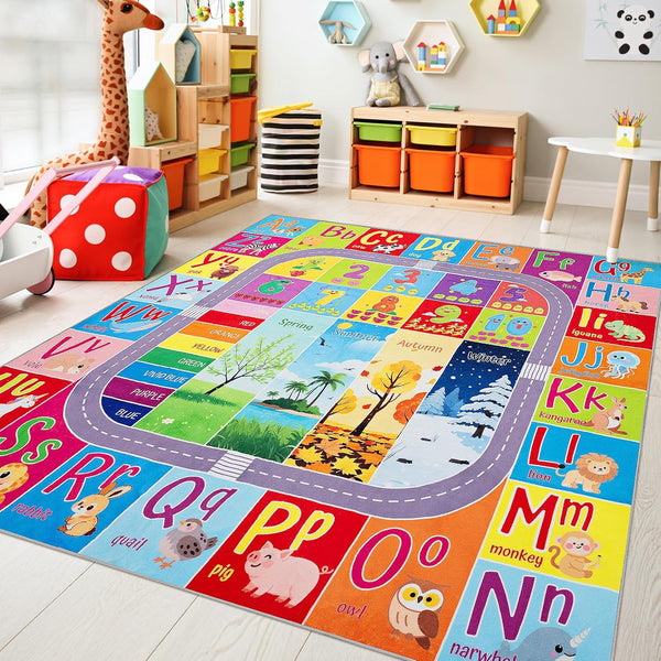 UKISS ABC Kids Rug,Toddler Educational Play Rug for Learning Alphabet, Numbers, Colors, Seasons