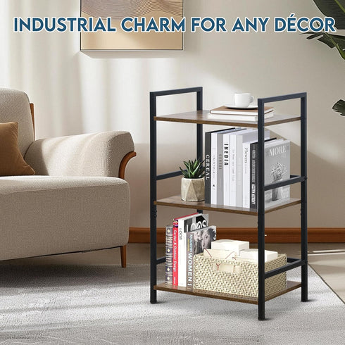 3 LOFTEY Book Shelf Small Bookshelf, Tier Industrial Short Bookshelf, Metal Open Shelf Bookcase for Living Room