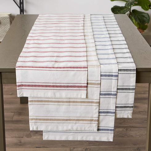 DII Zig Dobby Tabletop Collection, White Cotton Table Runner with Embellished Stripe, 14x108, Black