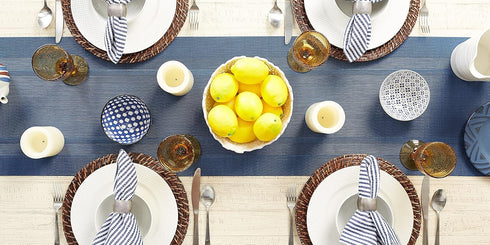 DII PVC Tabletop Collection Woven Indoor/Outdoor Table Runner, 14x72, Nautical Blue