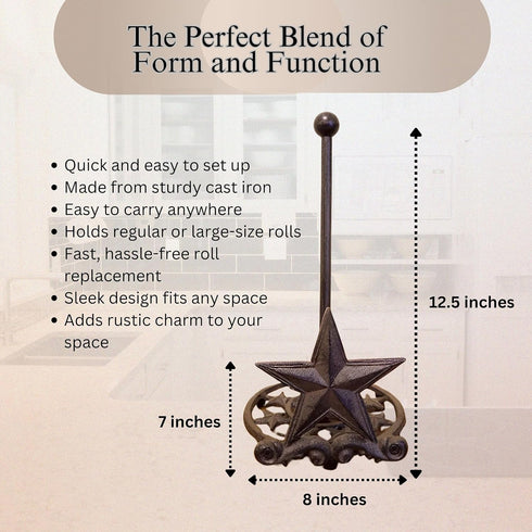 Country Countertop Countertop BestGiftEver Metal Star Rustic Paper Towel Holder - Freestanding Kitchen Decor