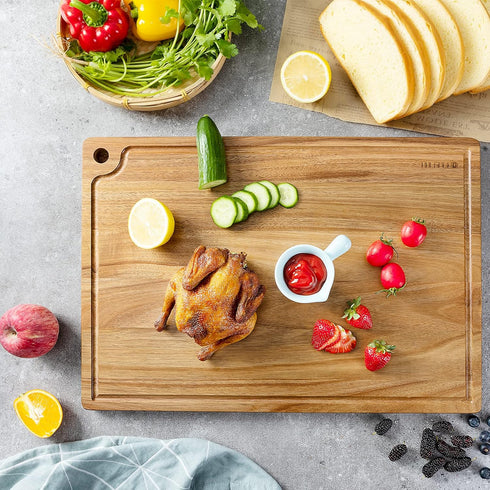 20 14 Inch Extra Large Acacia Wood Cutting Board x - Caperci Better Kitchen Chopping Board with Juice Groove & Handle