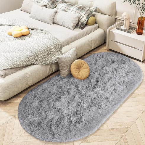 LOCHAS Fluffy Bedroom Rug, 2.6' x 5.3', Shaggy Area Rug for Bedroom Bedside, Soft Oval Throw Rugs for Living Room Kids