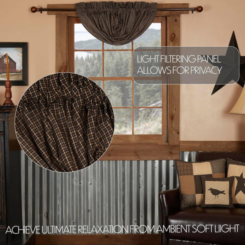 VHC Brands 7172 Kettle Grove Plaid Balloon Valance 15x60 Curtains, Country Black