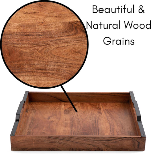 BIRDROCK HOME Wooden Serving Tray with Handles - Farmhouse Decor - Square Top Breakfast Trays - Tea Cheese Board