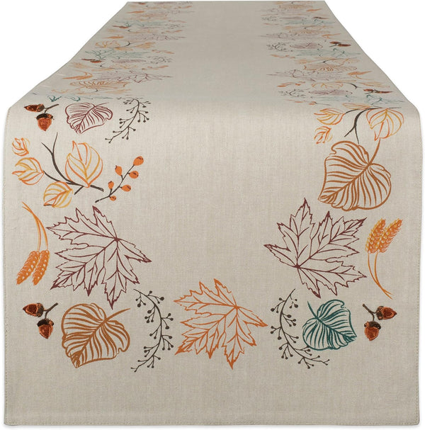 DII Fall Table Decorations - Indoor Décor, Thanksgiving Reversible Table Runner, 14x72, Autumn Leaves