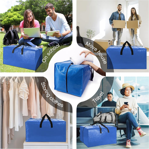 VELVETSURE W/Backpack (Set 6, Heavy Duty Extra Large Moving Bags Straps - Strong Handles & Zippers, Storage Totes