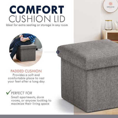12 12 12, Ornavo Home Small Storage Ottoman Foldable Collapsible Cube Square Linen Ottoman Foot Rest Stool Seat