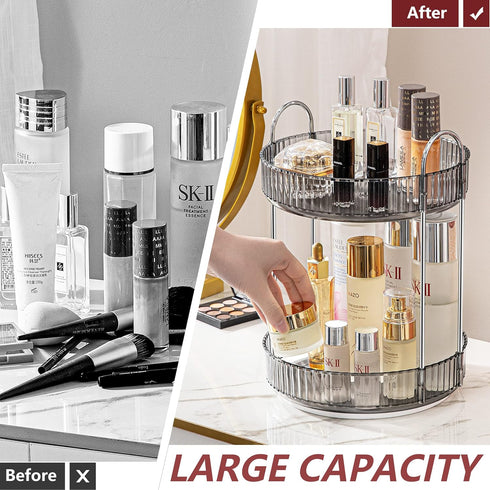 360 Rotating Makeup Organizer - Bathroom Makeup Spinning Holder Rack, Large Capacity Cosmetics Storage Vanity Shelf