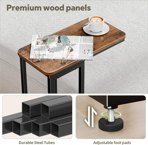 Set 2, Simple Trending C Shaped Side Table, End Table of Sofa Couch Table TV Tray for Living Room, Small Space, Rustic