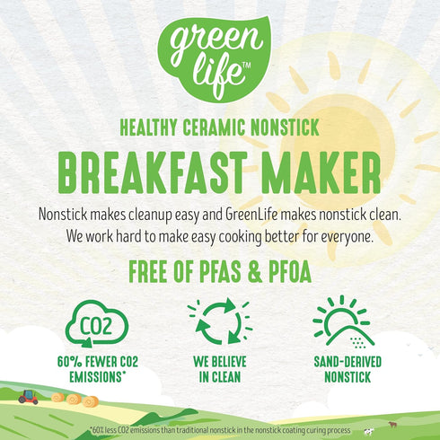 GreenLife 3-in-1 Breakfast Station, Ceramic Nonstick Dual Griddles for Eggs, Meat, Pancakes & Sandwiches, Pink