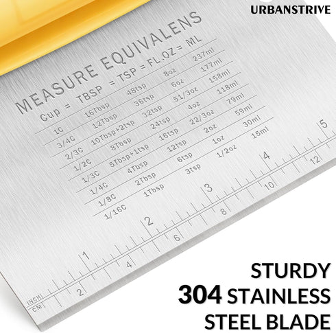 Urbanstrive Bench Scraper for Baking, Stainless Steel Dough Cutter and Multi-Purpose Kitchen Tool, Yellow
