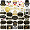 Konsait 70th Birthday Party Photo Booth Props (50 Counts) Black and Gold Decorations for Him Her
