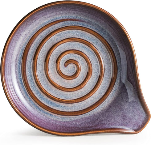 Spoon Rest, Ceramic Spoon spoon holder with Deep Drip Tray, Spoon Holder for Stove Top Utensils Holder for Countertop, Cooking Spoon Holder with Handle for Easy Hold and Transport, Purple