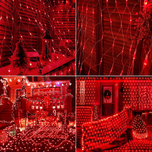 360LED Bulbs, 8 (13 5 HEYFUNi Net Mesh String Lights, Red Light Lighting Modes, for Indoor Outdoor, Curtain, Christmas