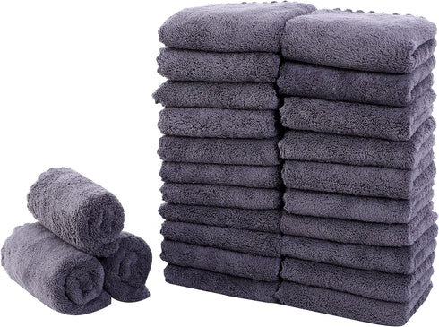 Sunny zzzZZ 24 Pack Reusable Kitchen Dishcloths - Super Absorbent Coral Fleece Cleaning Cloths, 10 x 20 Inch (Grey)