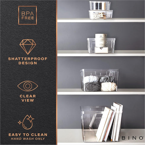 BINO Plastic Storage Bins, Medium - 2 Pack, Clear Storage Containers with Built-In Handles, BPA-Free
