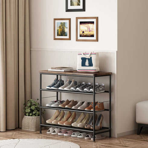4 Closet 4 INGIORDAR Shoe Rack Organizer Tier Metal Organizer Shelf with Industrial MDF Board and Layer Fabric