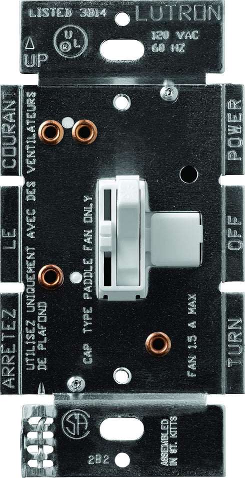 Lutron Toggler 3 Speed Fan Control, White, 1.5-A Single Pole/3-Way TGFSQ-FH-WH