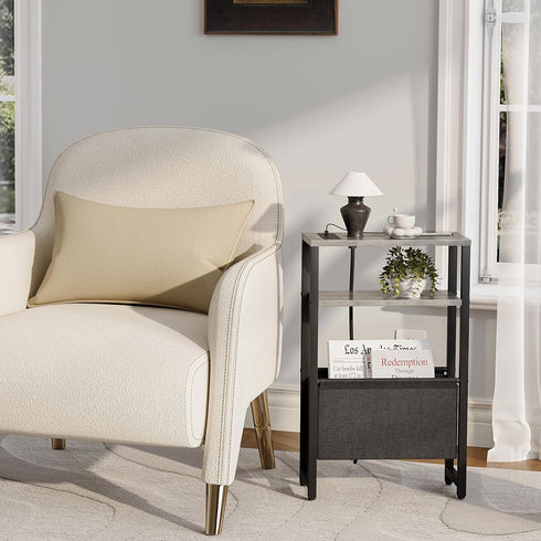 3 LET503QE Narrow Side Table with Charging Station Slim End Table Sofa with Magazine Rack, Bedside Table for Small