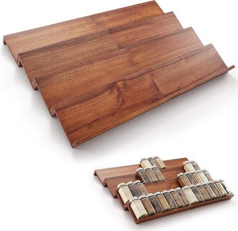 Tinamo Acacia Wooden Spice Rack Organizer for Cabinet - Spice Drawer Insert,