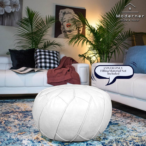 Moderner Faux Leather Pouf Unstuffed Ottoman Moroccan Footstool, Floor Footrest Cushion, Storage Solution - Natural