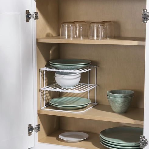 3-Tier Counter Home Basics Kitchen Corner Shelf and Cabinet Organizer Heavy Duty Wire Shelf in White