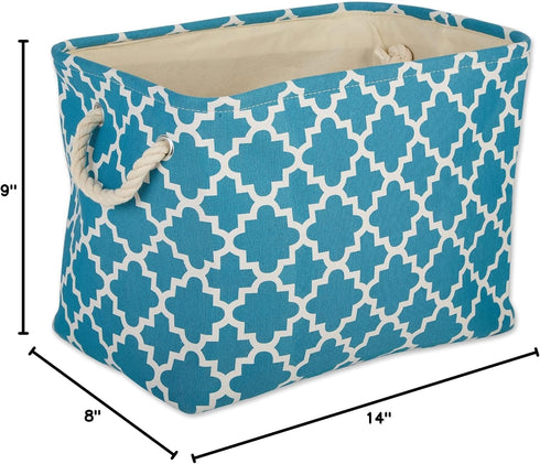 DII Small Polyester Container with Handles, Lattice Storage Bin, Storm Blue