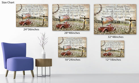 Farmhouse Wall Art, Red Truck Pictures with Inspirational Quotes, Vintage Truck Canvas Prints 12x18 Inch