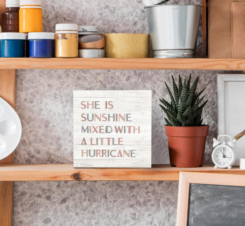 SRADMO She Is Sunshine Mixed with a Little Hurricane Boho Wood Box Sign Desk Decor, Baby Girls Inspirational Quotes