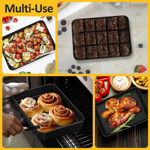 TeamFar Lasagna Pan, 9.4 x 7 x 2 Inch Stainless Steel Deep Baking Pan for Toaster Oven, Black Non-Stick