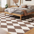 5x7 Washable Checkered Rugs for Bedroom, Brown and White Area Rug for Living Room, Geometric Faux Wool Carpet for Kids