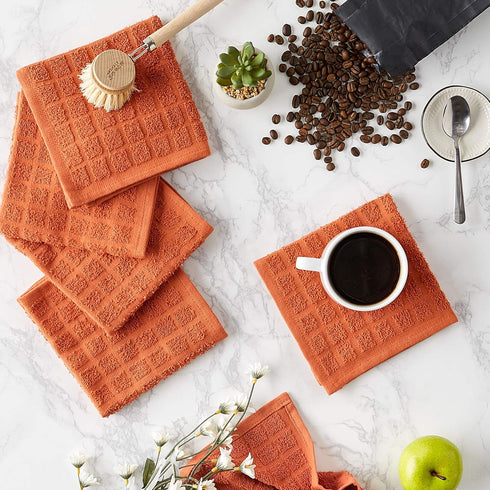 Set, 12x12, 6 DII Basic Terry Collection Solid Windowpane Dishcloth Spice, Piece
