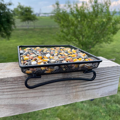 Wildlife and Bird Feeder, Deck and Ground Tray Feeder for Birds, Squirrels, Chipmunks, and Rabbits