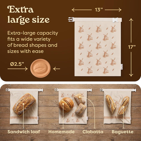 Trs Fresh (2 Pack) 17"x13" Beeswax Bread Bag for Sourdough - Reusable Waxed Bread Bags for Homemade Bread Storage