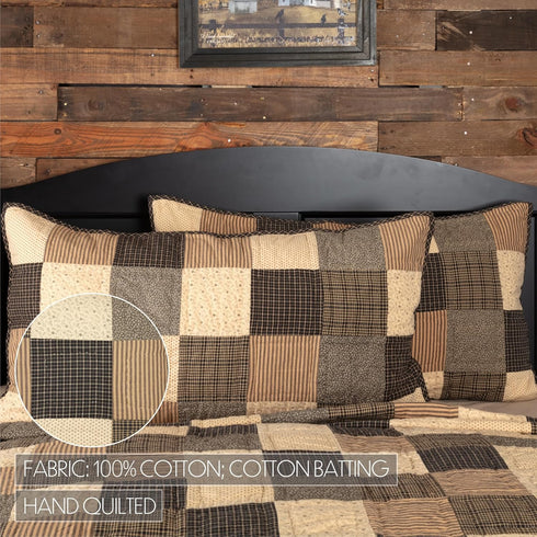 VHC Brands Kettle Grove King Sham, 21x37, Primitive Country Patchwork Design in Black and Creme