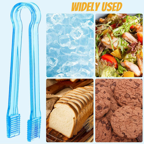 10 Pcs Clear Blue Plastic Buffet Serving Tongs, Mini Kitchen Tongs for Food, Ice, Salad, Barbecue, 6.3 Inches