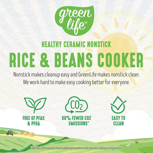 GreenLife PFAS-Free 4-Cup Rice Cooker, Healthy Ceramic Nonstick, Easy to Use Automatic Presets, White