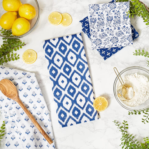 DII Tunisia Blue Market Tabletop and Kitchen Collection, Set of 4 Dishtowels, 18x28, Blue Market.