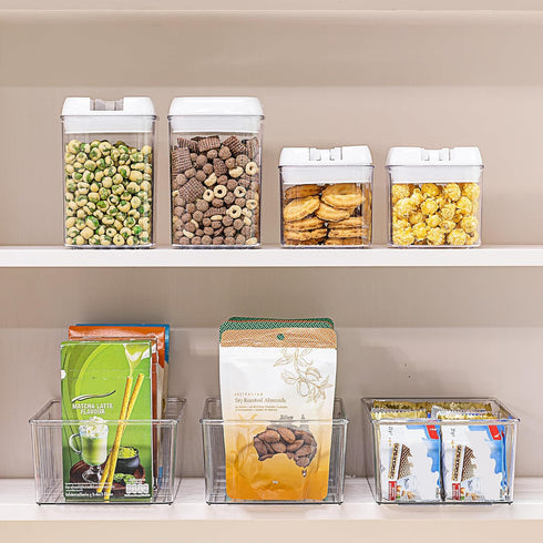 Vtopmart 2 Pack Clear Plastic Food Storage Organizer Bins for Pantry, Kitchen, Fridge, Cabinet, 4 Compartment Holder